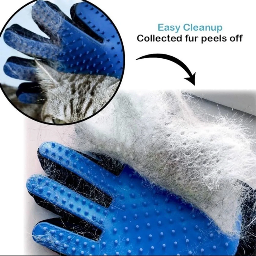 💞 New One Size Blue & Black Pet Grooming Glove for Cats & Puppy Dogs